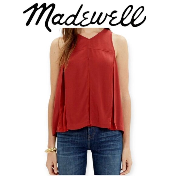 Madewell Sleeveless Cherry Red Rust Voluminous Viscose Trapeze Tank Size 2 - Picture 1 of 9
